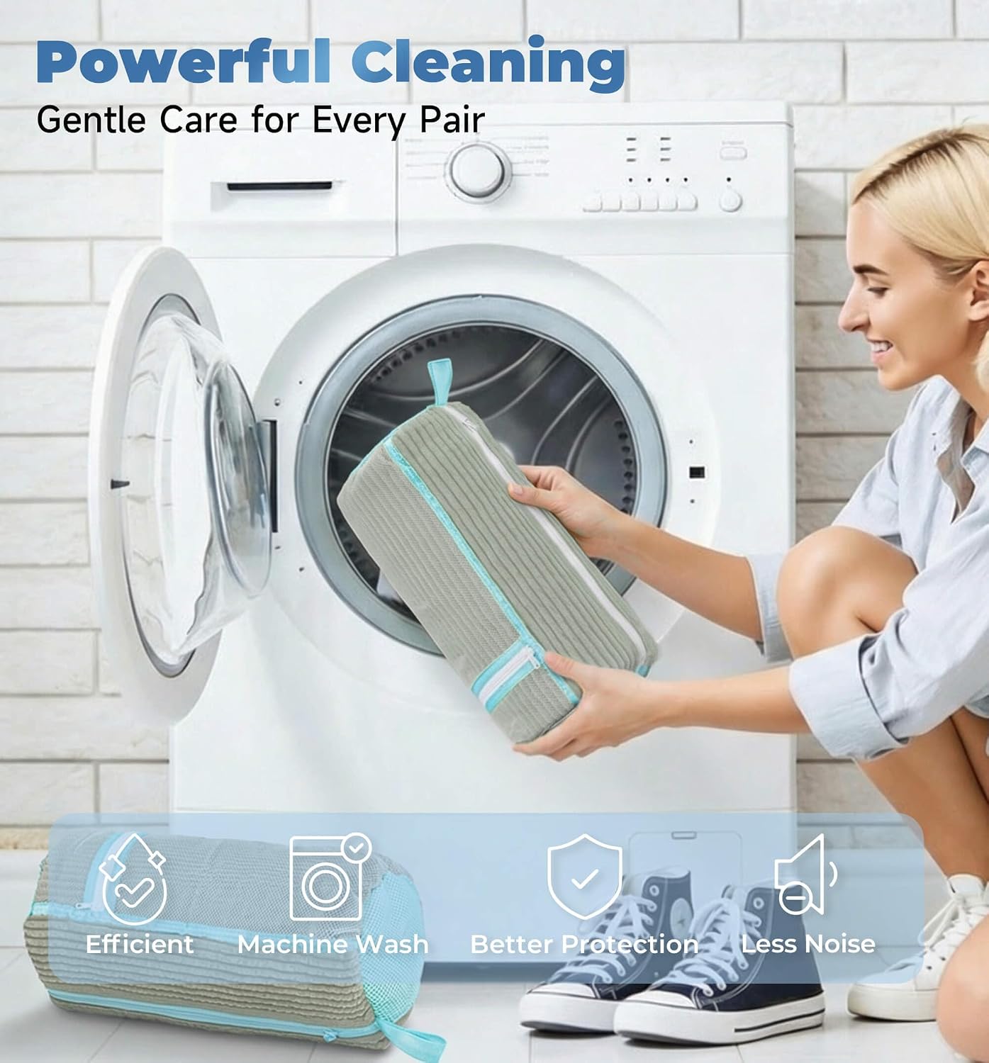 Shoe Washing Machine Bag 2-Pack, Reusable Heavy Duty Laundry Bag - 360° Deep Clean for Sneakers, Tennis Shoes in Washer & Dryer, Prevents Deformation, Yellow