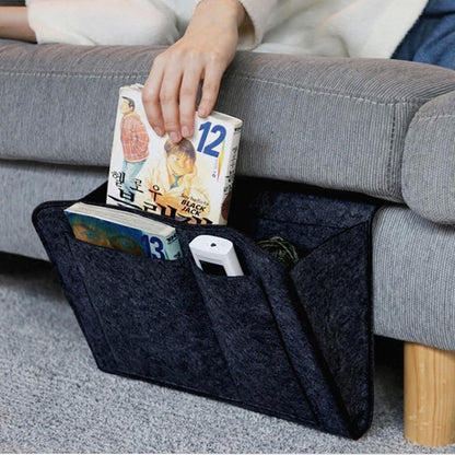 Bringsine 5 Pockets Bedside Caddy, Felt Bed Storage Organizer Hanging Bag Holder for Magazine Book Phone Tablet iPad Cables Remote and Glasses Holder Home Dorm Bed Sofa-Black