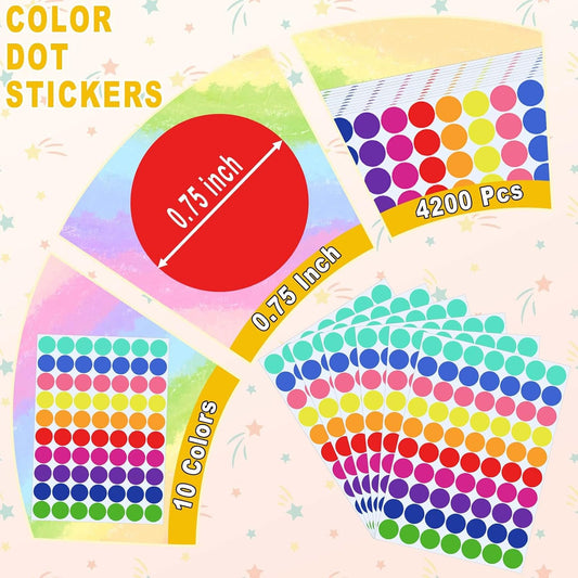 4200 Pcs Colored Dot Stickers, 3/4 inch Round Color Coding Labels, Circle Stickers Labels Sticky Dots Stickers for Toddlers, Organization in Office, Classroom, Home Teaching Events, Garage Sales Etc