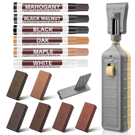 Laminate Floor Repair Kit with Heat Pen, 11 Color Wood Vinyl Floor Furniture Repair Kit Linoleum Repair Hard Wax Touch Up Marker Cover Scratches, Stains