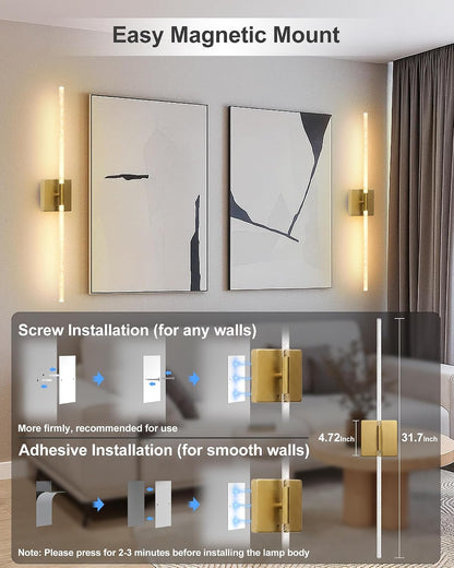 iThird Battery Operated Wall Sconces Set of 2: 10000mAh Rechargeable Wireless Wall Lights, 360° Rotatable Magnetic Wall Lamp, 4CCT Dimmable LED Wall Lighting for Bedroom Living Room Hallway, 31.7in