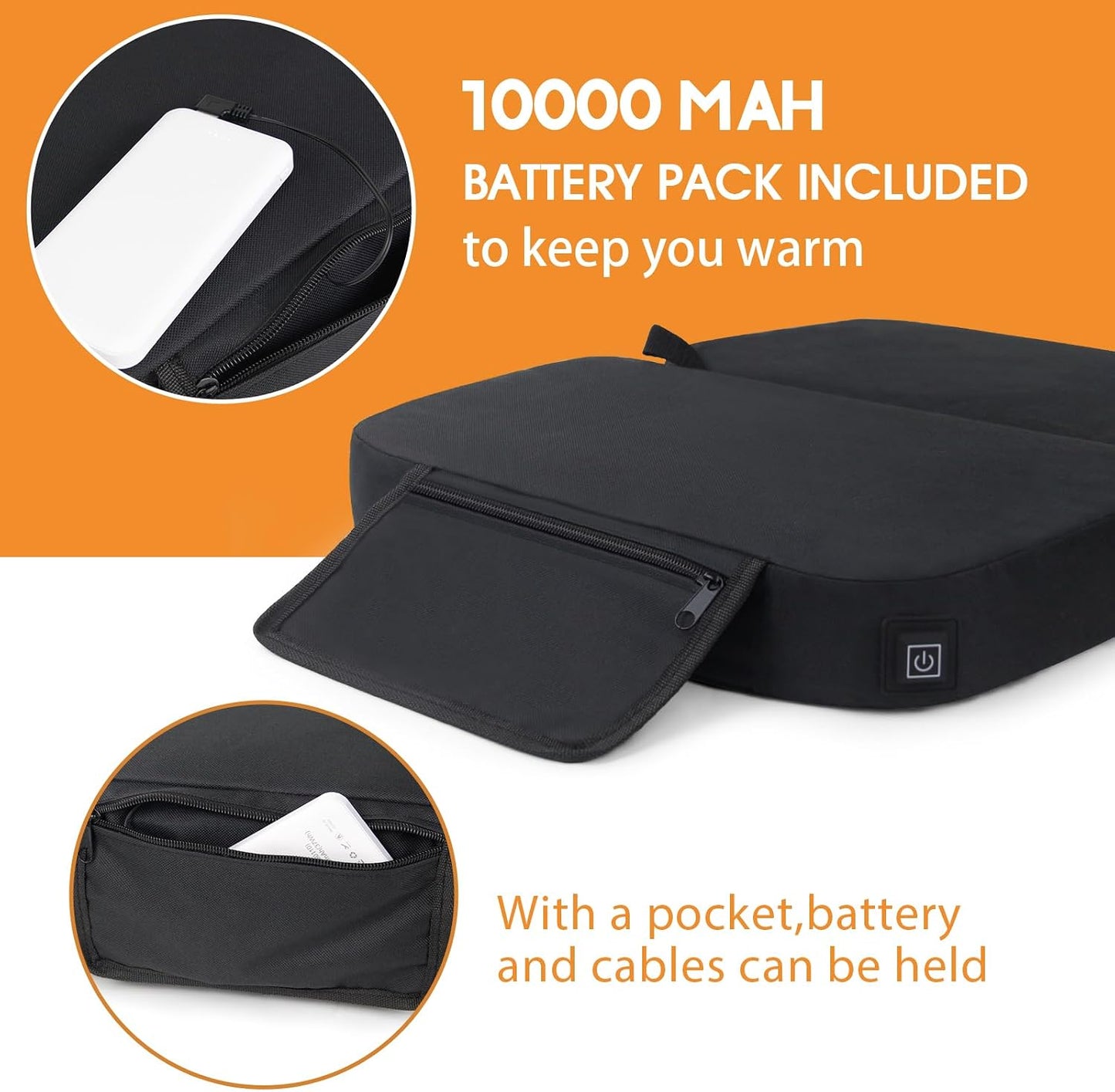 Extra Wide Heated Seat Cushion with 10000 mAh Mobile Bank Pack, Foldable Heated Stadium Seats for Bleacher, Portable Heating Pad Stadium Seat Cushion, USB Heating Seat Pad for Stadium Camping