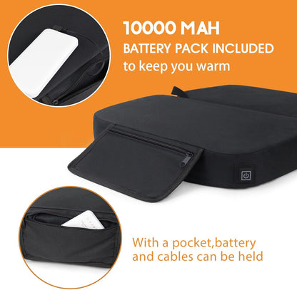 Extra Wide Heated Seat Cushion with 10000 mAh Mobile Bank Pack, Foldable Heated Stadium Seats for Bleacher, Portable Heating Pad Stadium Seat Cushion, USB Heating Seat Pad for Stadium Camping