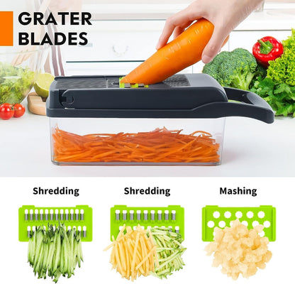 Vegetable Chopper: 16 in 1 Food Chopper - Onion Vegetable Slicer Cutter Dicer, Veggie Cutter with Container, 7 Blades, Kitchen Gadgets for Carrot Salad Garlic Potato Slicer (Grey)