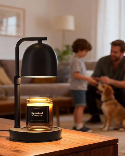 Candle Warmer Lamp with Timer Dimmable, Adjustable Height Black Candle Warmer for Jar Candles, Birthday Gifts for Women & Men, Office Decor, House Warming Gift, Wax Melt Warmer with 2 Bulbs