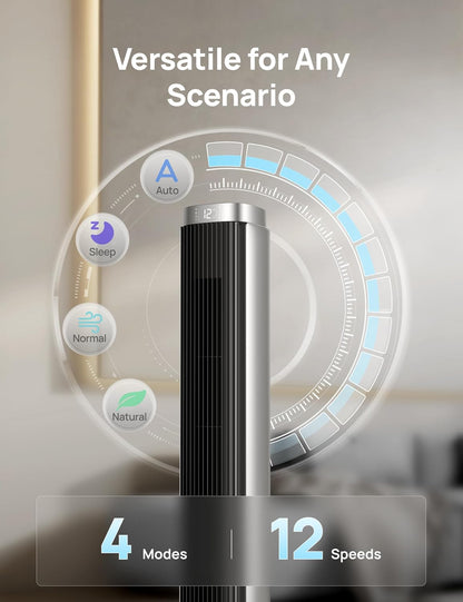 DREO Smart Tower Fan for Bedroom, 90° Oscillating Fan, 26ft/s Wind, 28dB