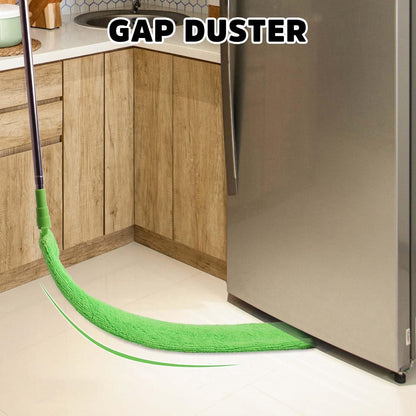 Flat Gap Dust Cleaner with Extendable Pole, Bafezoze Retractable Under Appliance Duster with 2 Washable Microfiber Pads, Slim Flexible Gap Mop for Cleaning Under Bed Sofa Cabinet Refrigerator Gray