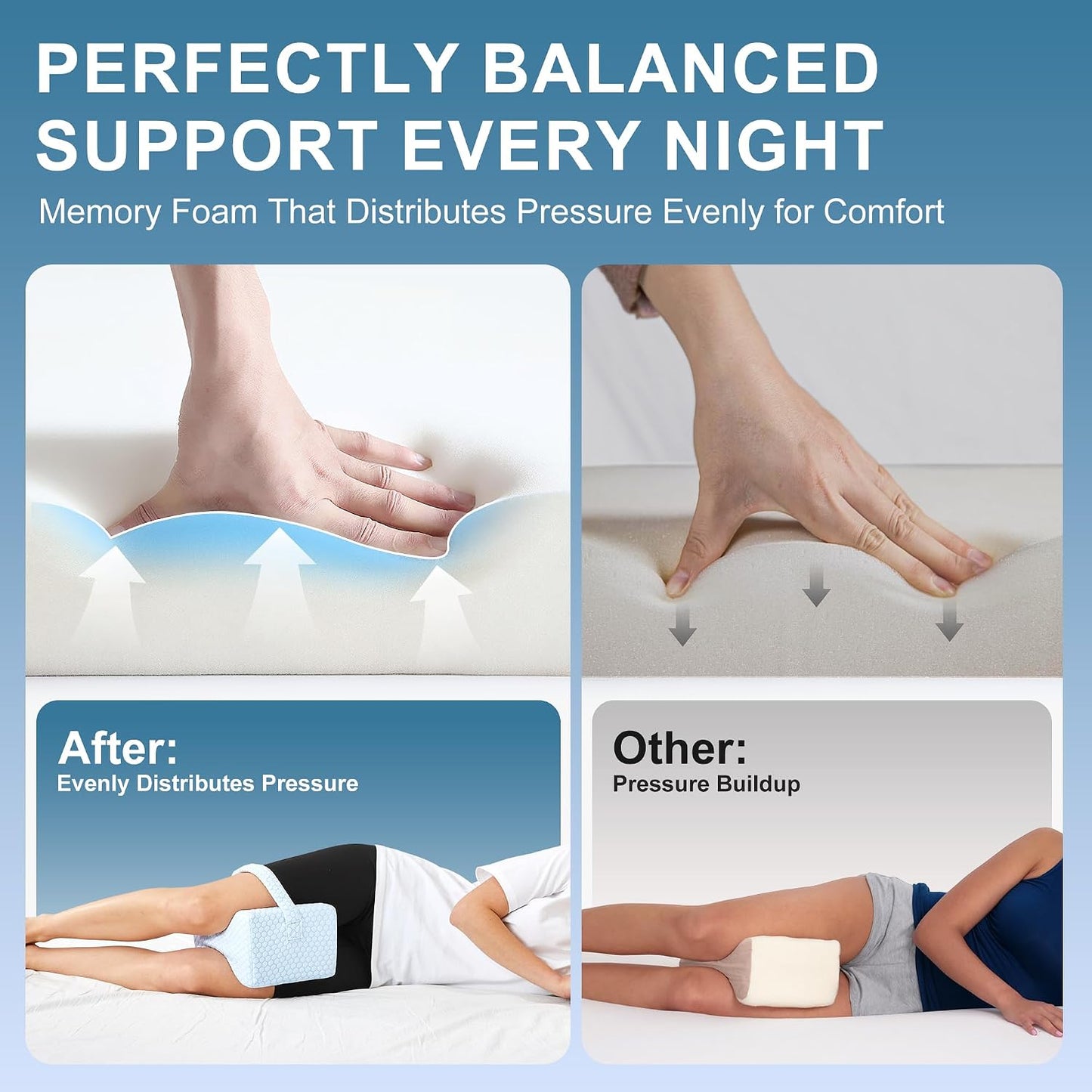 UJPFEO Knee Pillow for Side Sleepers, Leg Pillow for Sciatica, Back, HIPS, Knees, Joints Pain Relief,Pillows for Between Legs While Sleeping Spine Alignment Support & Relieves Pressure,Cooling White