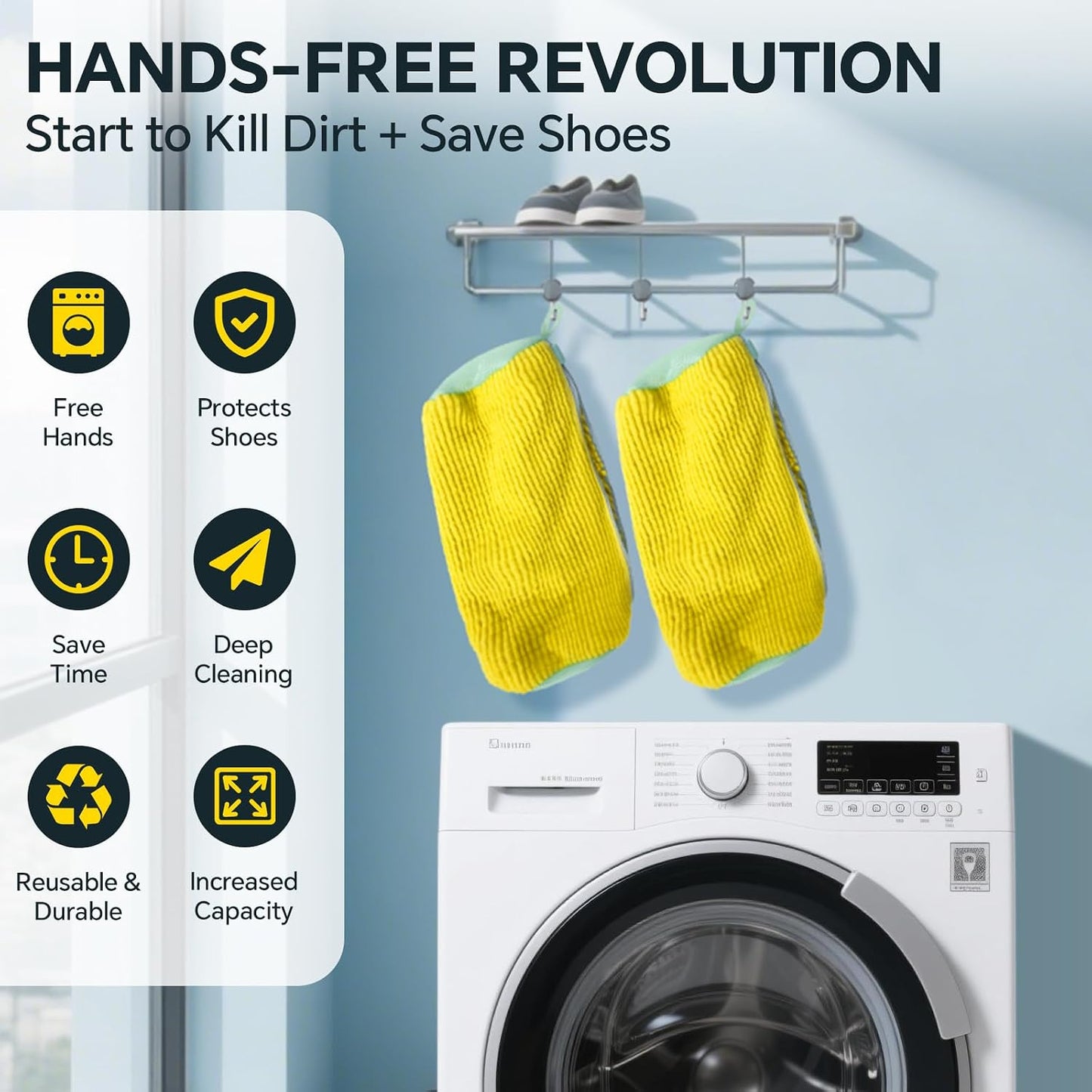 Shoe Washing Machine Bag: 2 Pack Reusable Shoes Cleaning Bags, Light Yellow | Heavy Duty Shoe Laundry Bag for Washer & Dryer, 360° Deep Clean for Sneakers Tennis Shoes, Gifts for Women Men (2pcs)