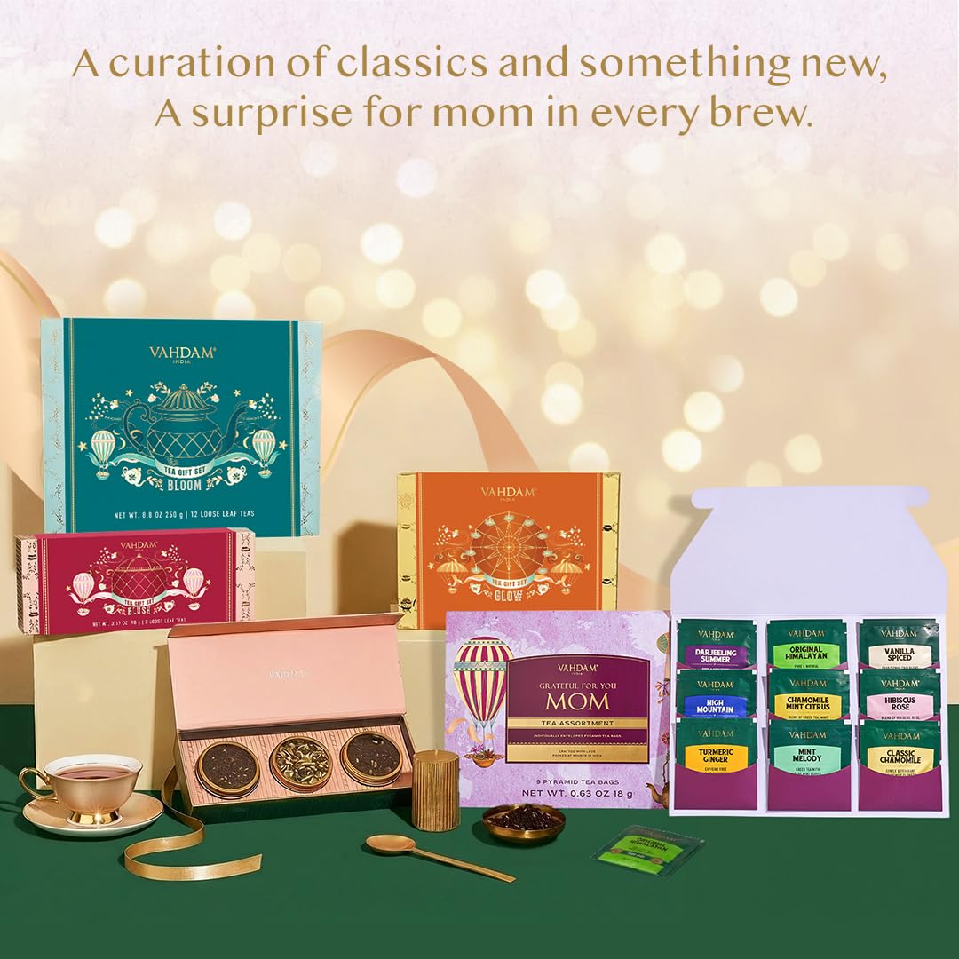 VAHDAM, Assorted Herbal Tea Sampler (18 Tea Bags, 9 Flavors) Caffeine-Free, Non-GMO | Double Infusion, Individually Enveloped Tea Bags | Herbal Tea Assortmen