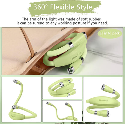 Neck Book Light LED Reading Lamp USB-C Rechargeable, Hands Free, 4 LED Bulbs, 4 Adjustable Brightness, for Reading in Bed or Reading in Car (Green)