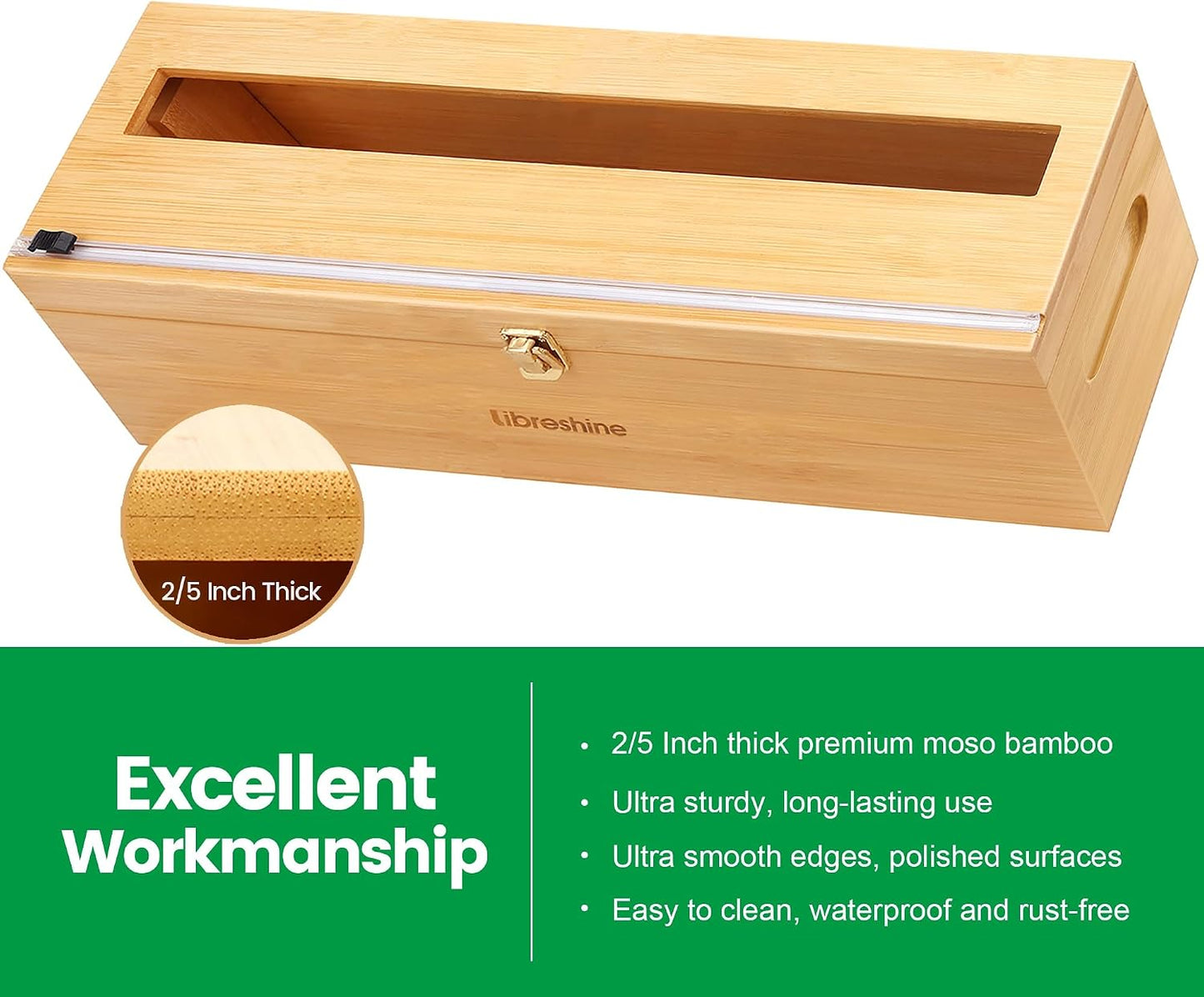Libreshine 24 Inch Plastic Wrap and Paper Roll Dispenser with Cutter | Bamboo countertop dispenser holds one roll up to 24 inches wide and 5.5 inches in diameter; core opening over 0.8 inch