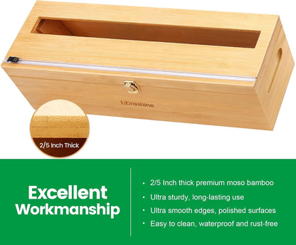 Libreshine 24 Inch Plastic Wrap and Paper Roll Dispenser with Cutter | Bamboo countertop dispenser holds one roll up to 24 inches wide and 5.5 inches in diameter; core opening over 0.8 inch