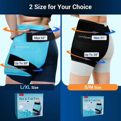 Comfytemp Hip Ice Pack Wrap for Sciatica Pain Relief, Hip Replacement Kit After Surgery, Reusable Gel Ice Pack for Injuries, Hot Cold Compress Recovery Items, Fathers Day Dad Gifts for Men, Blue (S/M)