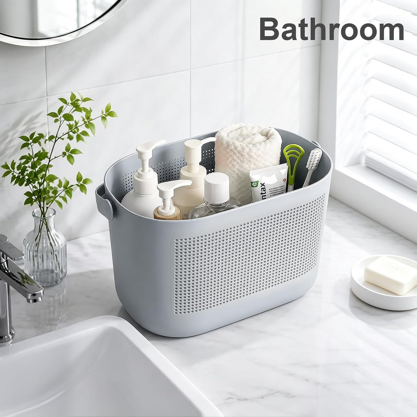 Plastic Portable Shower Caddy Basket, Storage Organizer with Handle, Yellow | Bottom Drain Holes, Keep Dry, Sturdy and Durable, Easy to Carry for Bathroom, Kitchen, Dorm Room, RV, College
