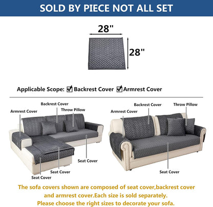 Eismodra Armrest Couch /Sofa /Backrest Covers,Anti-Slip Armchair Slipcovers for Dogs Cats Pet Loveseat Recliner Leather L Shaped,Dark Gray 28 x 28 Inches (Only 1 Piece)