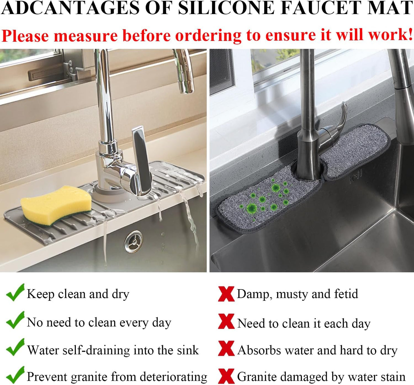 YATOISUR Sink Splash Guard 14.4” x 5.4” - Sink Faucet Mat with Faucet Water Catcher Mat & Soap Dish & Sponge Holder 3 in 1 - Silicone Faucet Handle Drip Catcher Tray for Kitchen RV & Bar Faucet, White