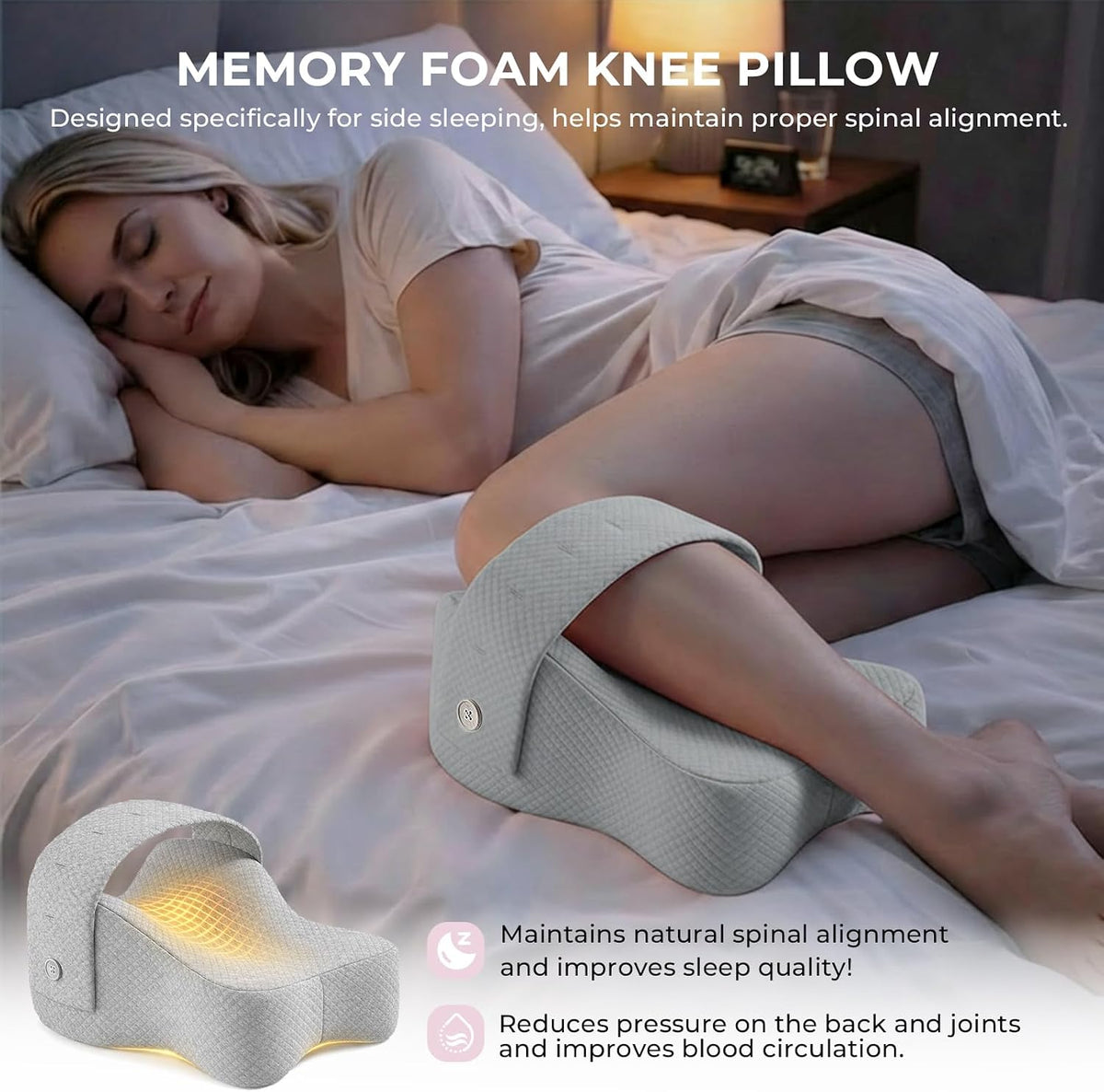 Knee Pillow for Side Sleepers, Alignment Pillow for Side Sleepers, Relief Hip & Sciatica Pain, Nourial Pillow Between Legs for Pregnant Women and Seniors (Grey)