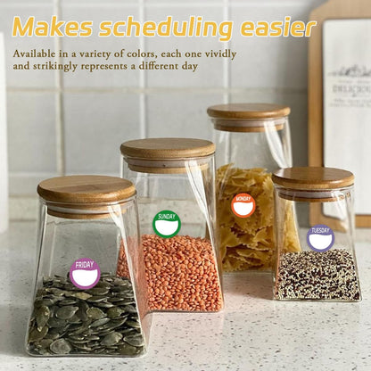 Day Dots Food Labels,14 Rolls, 7000 Pieces (7000) | Round Day of the Week Stickers, Removable Food Date Labels Stickers for Kitchen Restaurant Freezer Containers Storage