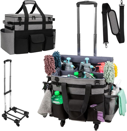 Wearable Large Cleaning Caddy Bag for Housekeepers (Black&Gray) | Cleaning Supplies Organizer with Adjustable Shoulder, Waist & Handle Straps, Detailing Bag for Kitchen Supplies