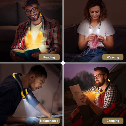 Neck Reading Light Rechargeable, 6 Brightness Levels 3 Colors Amber Book Light for Reading in Bed, 80H Working, Hands-Free for Reading, Crocheting, Repairing and Camping, Yellow
