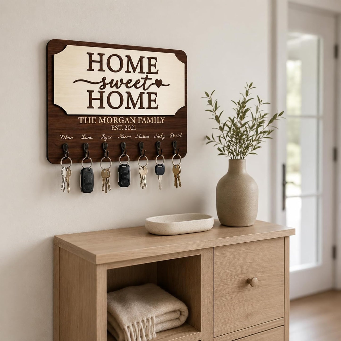 Dog Leash Holder Wall Mount, Pet Harness Hanger with Scrabble Letters, Dog Collar Organizer for Entryway, Memorial Cat Leash Holder for Wall, Pet Loss Gifts, Keepsake, Home Decor PF212-NAT