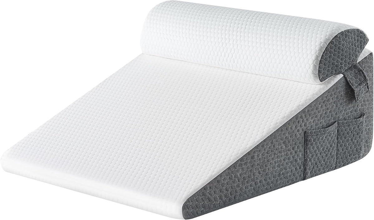 Yojoker Wedge Pillow for Sleeping - 12 Inch Bed Wedge for Headboard Triangle Pillow, Memory Foam Wedges for Acid Reflux, GERD, Snoring, Post Surgery Back Pain Relief, Leg Elevation, Washable Cover