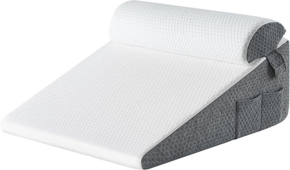Yojoker Wedge Pillow for Sleeping - 12 Inch Bed Wedge for Headboard Triangle Pillow, Memory Foam Wedges for Acid Reflux, GERD, Snoring, Post Surgery Back Pain Relief, Leg Elevation, Washable Cover