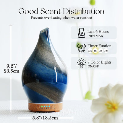 Porseme Oil Diffuser 3D Glass Aromatherapy Ultrasonic Humidifier, Air Refresh Auto Shut-Off, Timer Setting, BPA Free for Home Hotel Yoga Leisure SPA Gift 150ml Last 6H - Colors A