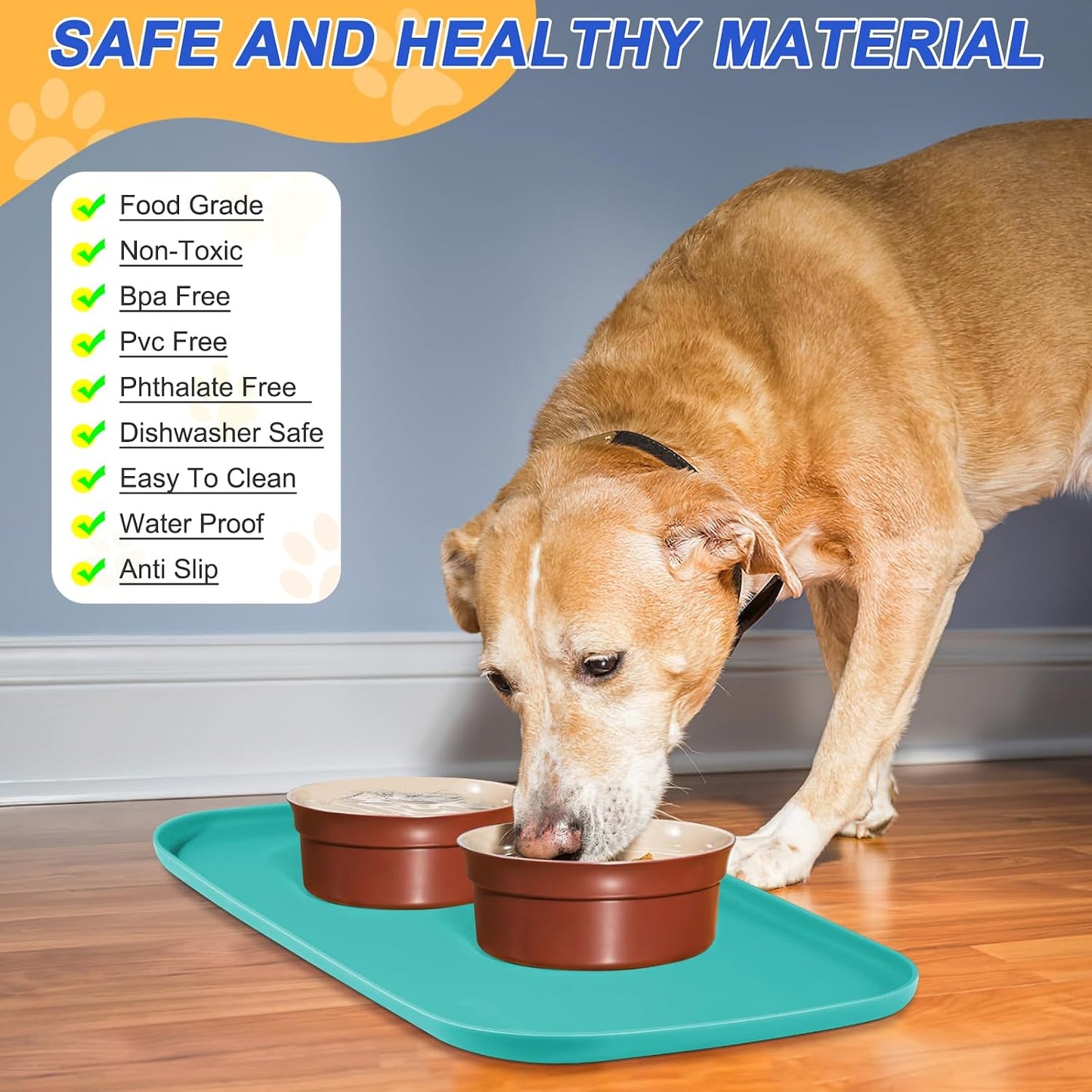 SMILOOL Waterproof Silicone Pet Food Mat with Raised Edge for Dog & Cat | 19" x 12" Non-Slip Pet Feeding Mats with Lip for Food & Water Bowl, Food Grade, Easy Cleaning, Black