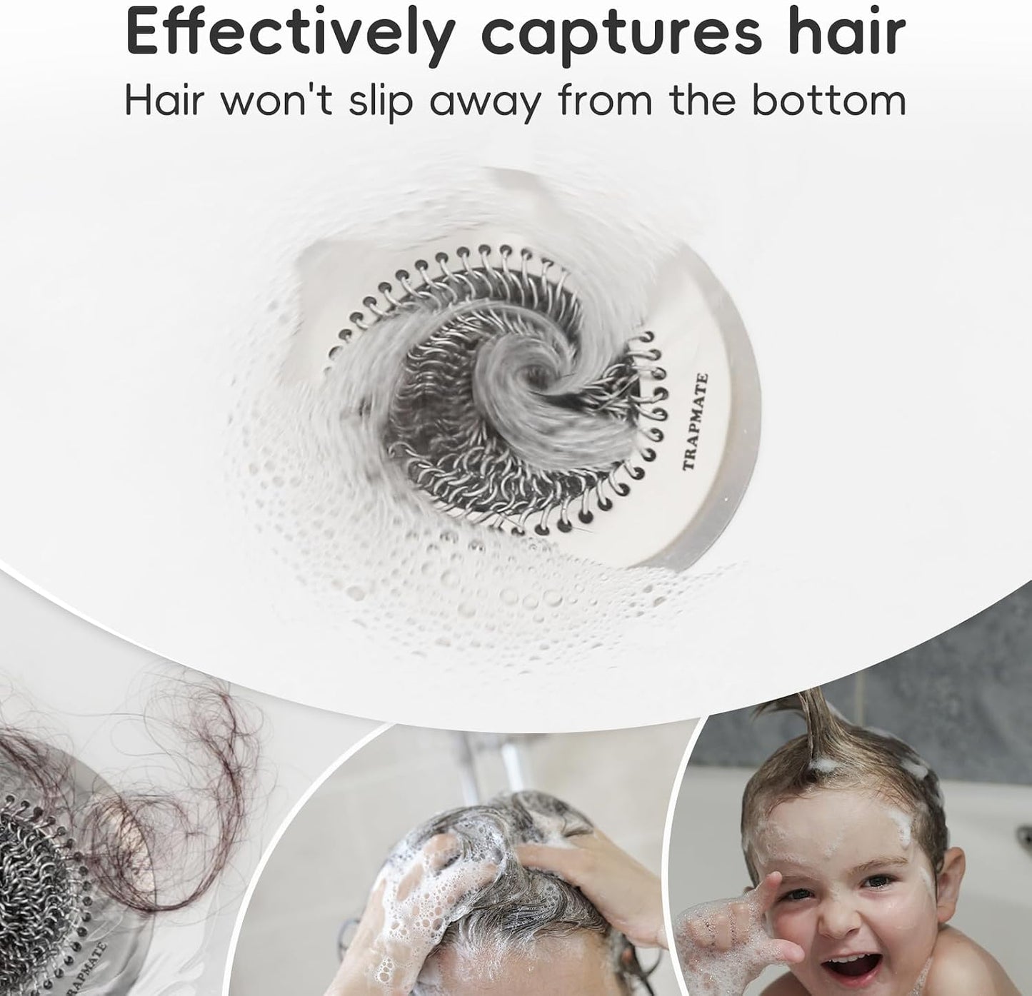 TRAPMATE Shower Drain Hair Catcher, 4.4" Anti-Clogging Bathtub Drain Cover | Easy Flip Cleaning, Traps Hair with Fast Drainage, Anti-Slip Drain Protector Fits Regular & Pop-up Drains (Patented Product)