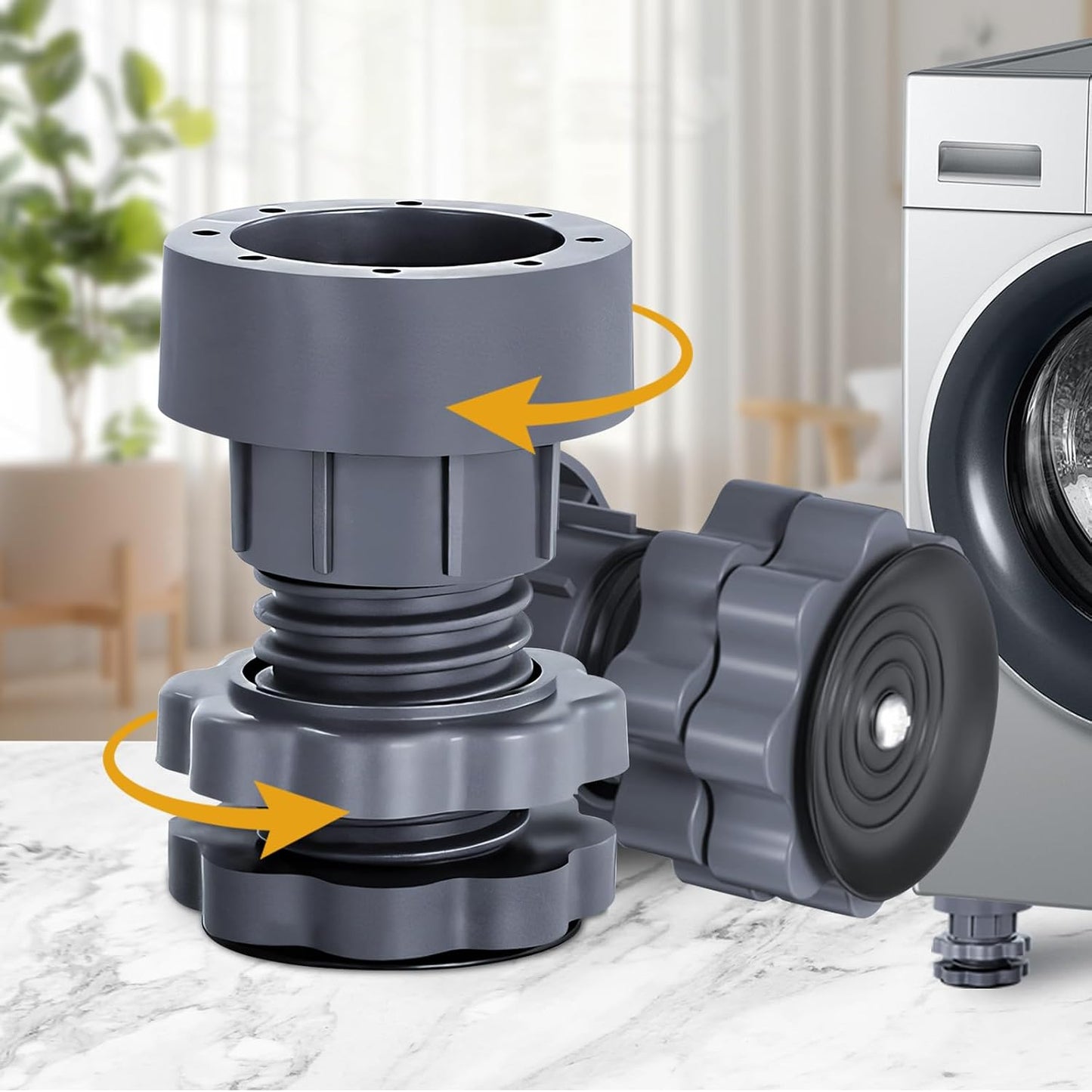 4PCS Height Adjustable Anti Vibration Pads for Washing Machine | Shock & Noise Cancelling, Anti-Scratch Floor Protector, TPU Resin, Heavy Duty, Tool-Free, Fits Washer Dryer Furniture Legs