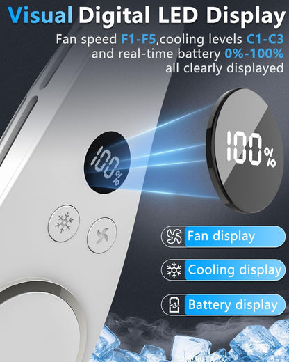 Neck Fan with Cooling Plate-24H Quiet Powerful Fans that Blow Cold Air-5 Speed&Power LED Display-USB 5500mAh Bladeless Wearable Personal AC Cooler for Women,Men,Kids,Travel,Outside,Indoor White