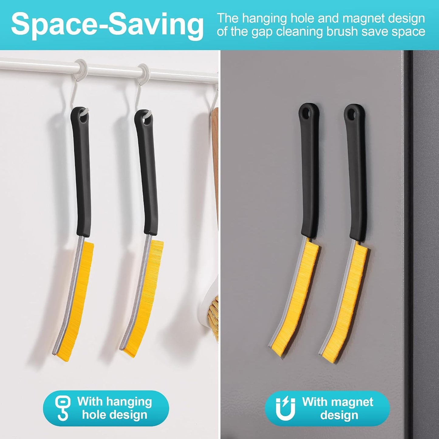 JOYMOOP 4 Pack Crevice Cleaning Brush, Hard Bristle Grout Brush, House Cleaning Supplies, Magnetic Gap Cleaning Brush for Kitchen, Bathroom, Window, Toilet, Multifunctional Cleaning Tools-4 Colors