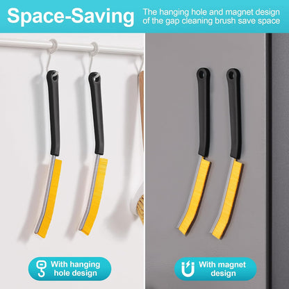JOYMOOP 4 Pack Crevice Cleaning Brush, Hard Bristle Grout Brush, House Cleaning Supplies, Magnetic Gap Cleaning Brush for Kitchen, Bathroom, Window, Toilet, Multifunctional Cleaning Tools-4 Colors