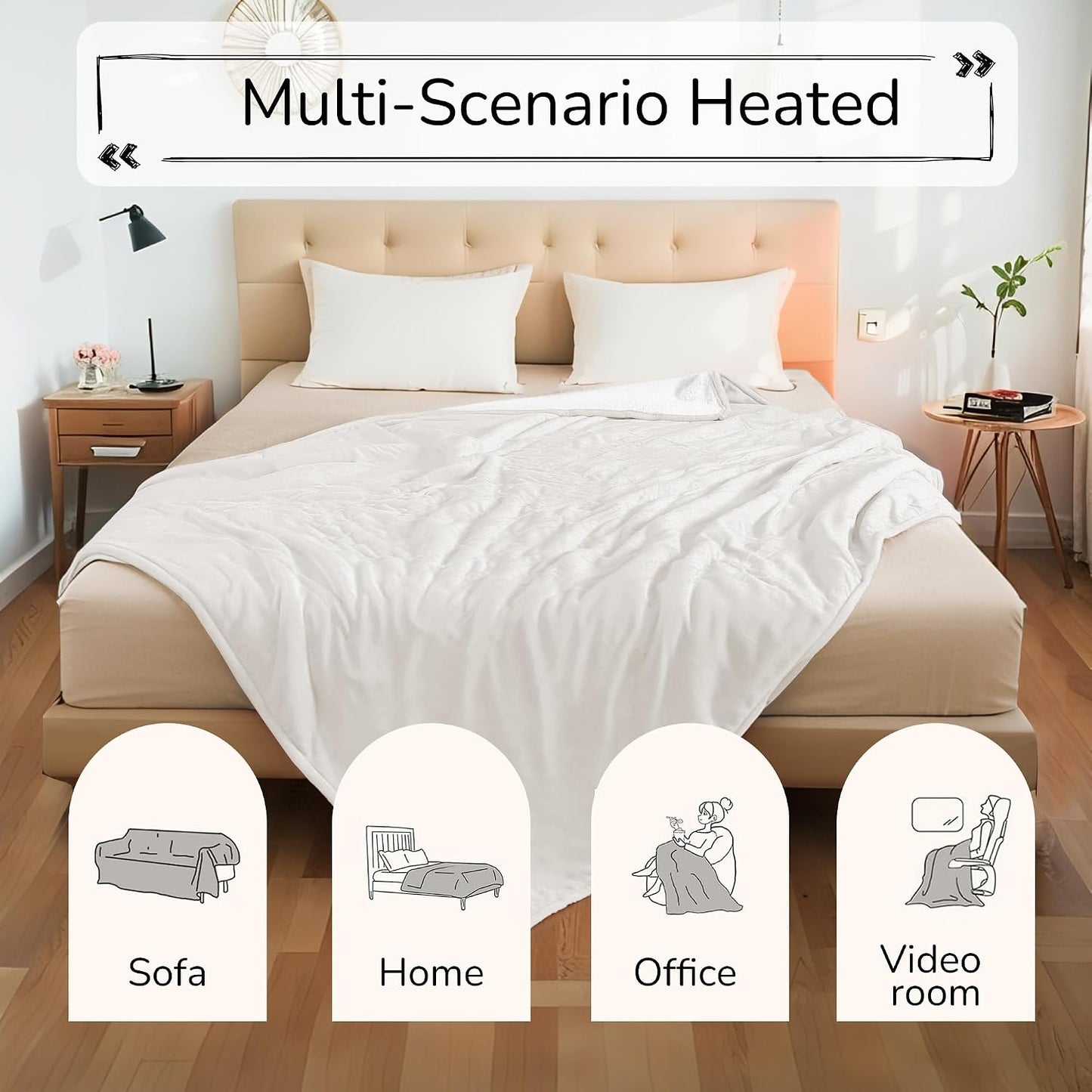 Electric Heated Blanket Full Size 72"x84" – Light Gray | ETL for Safe Overnight, 4 Heat Settings & 10H Auto Off, Dual-Sided Microplush Sherpa for Home Night, Machine washable