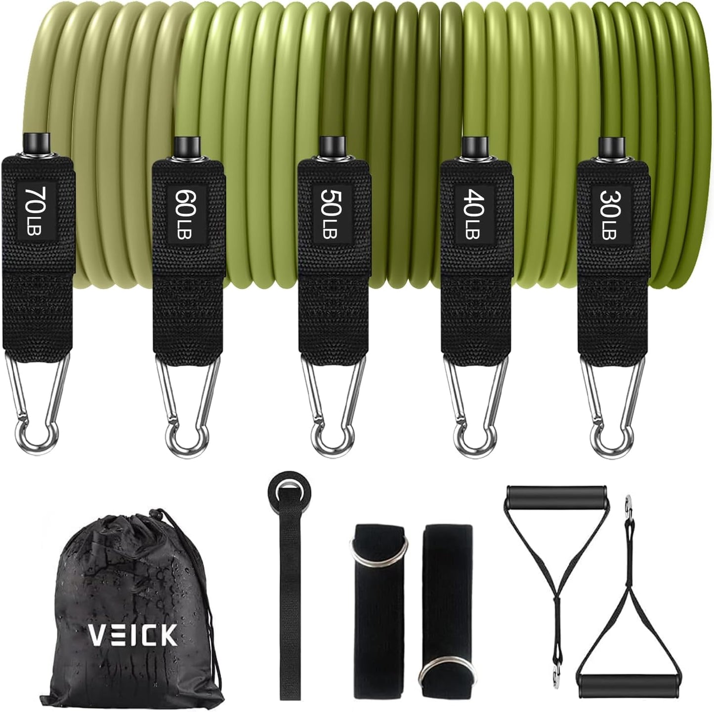 VElCK Resistance Bands Set with Handles for Exercise, Workout and Home Gym | 100% Natural Latex, 10-150LBS, Versatile for Yoga, Pilates, Strength, Home Gym