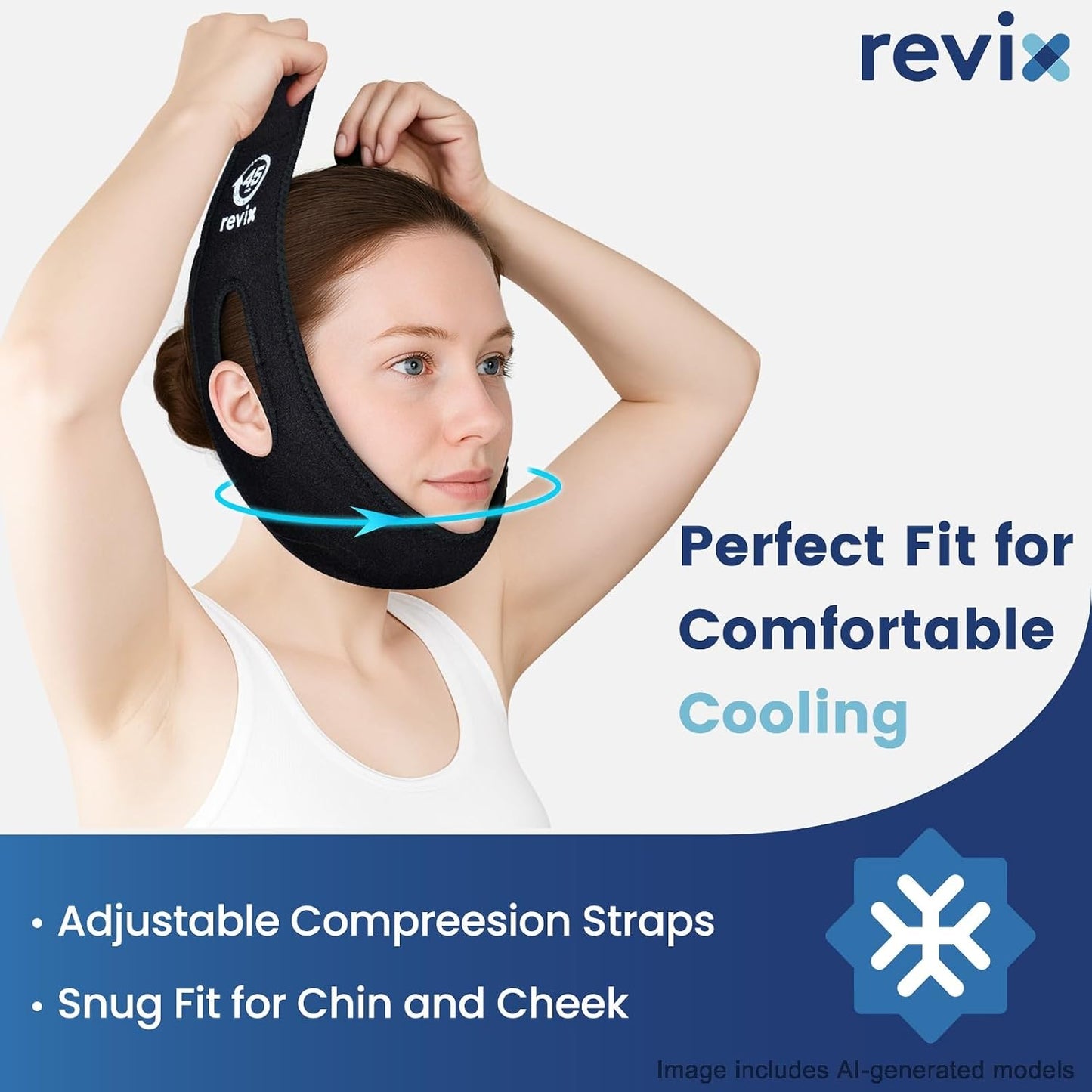 REVIX Wisdom Teeth Ice Pack Head Wrap for Face, Jaw & Chin Relief, Black | For Oral Surgery, Tooth Extraction, TMJ & Teeth Removed, 4 Reusable Hot & Cold Gel Packs, 3D Snug Fit