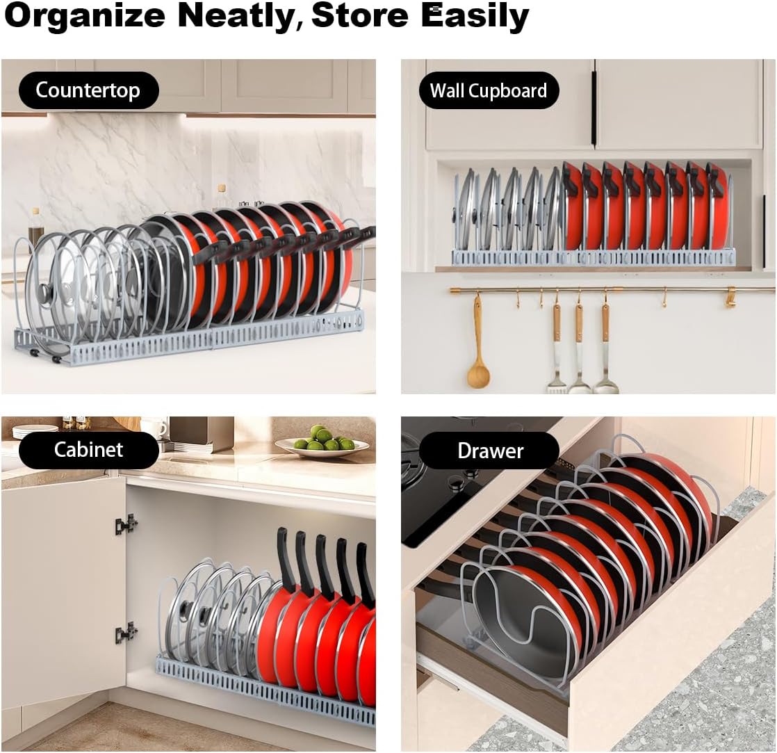 Housolution Pot and Pan Lid Organizer Holder Storage Rack, Black | 12"-23" Expandable, 14 Adjustable Dividers, Sturdy Metal Construction, Easy Assembly