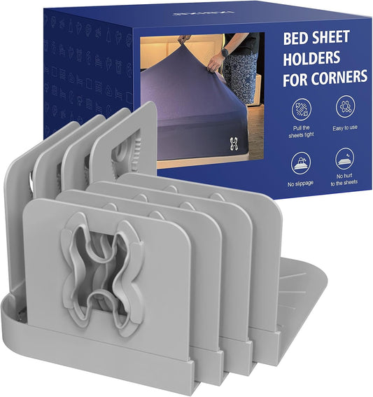 Bed Sheet Holders Lock for Corners - Lock Sheet Mattress Holder Corner Keep Firm Tight in Place Set of 4 - Heavy Duty Bed Sheets Holder for All Mattress Sizes (Grey)