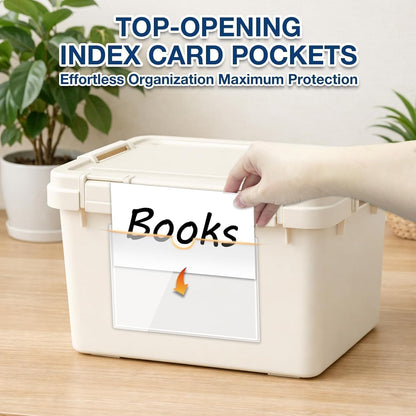 H4D 24 Pack labels for Storage Bins, 4" x 6" Plastic Clear Adhesive Pockets | Top-Open Index Card Holder, Waterproof & Removable Labels for Storage Bins, Totes, Containers, Shelves & Library Organization