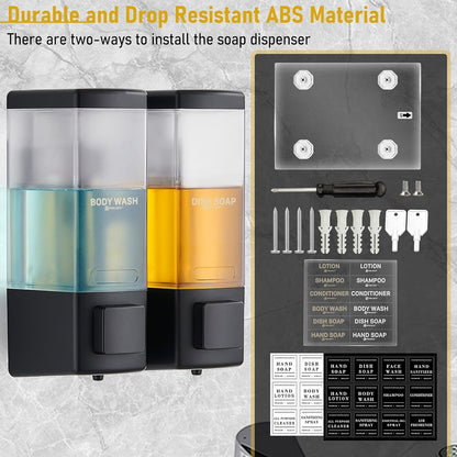 Pollock Shampoo and Conditioner Dispenser,Black 3 Chamber * 500ML | Shower Soap Dispenser Wall Mounted, Body Wash Dispenser No Drill,Refillable Shower Dispenser for Bathroom,Hotel,Public Place