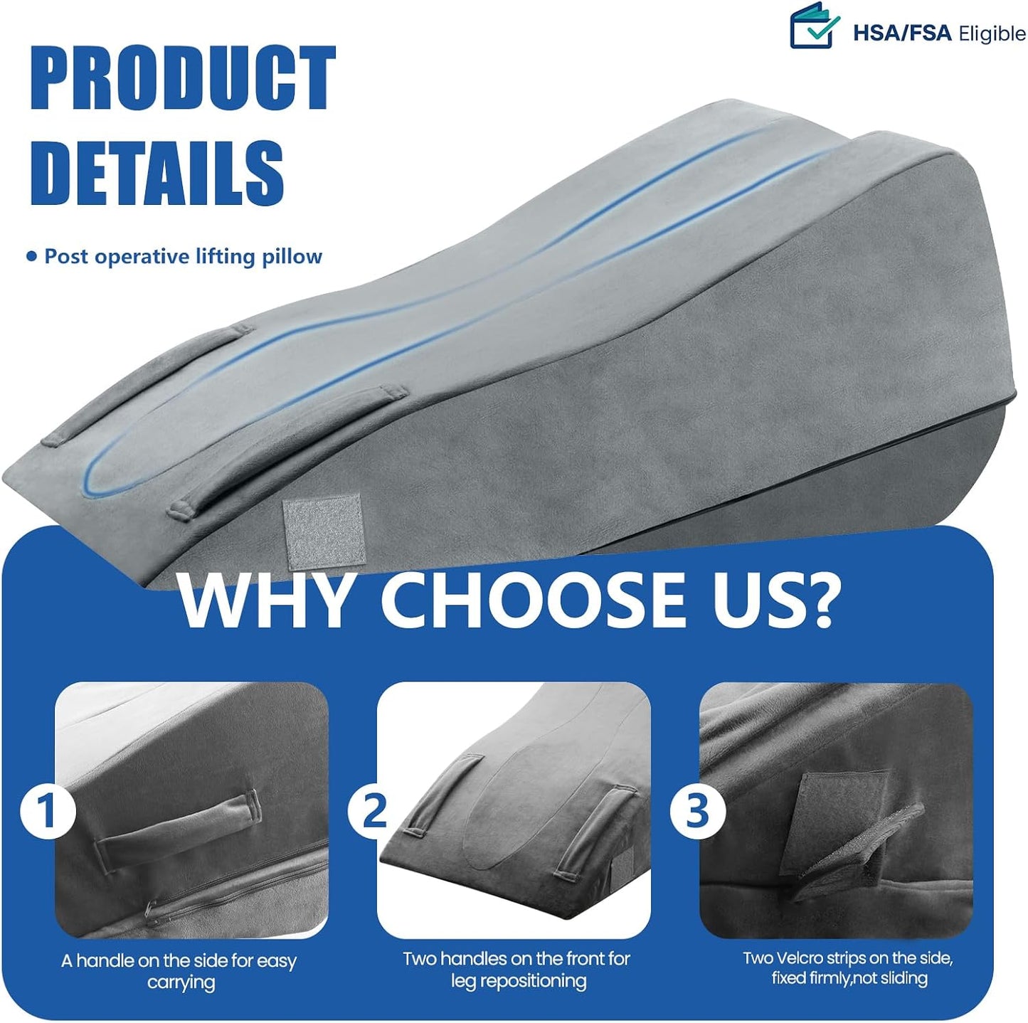 Adjustable Height Leg Elevation Pillows for After Surgery, Single Leg