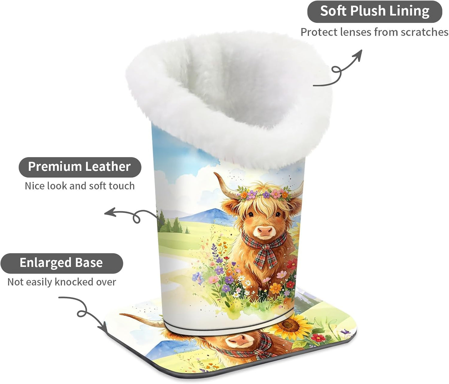 Plush Lined Eyeglasses Holder, Cute Magnetic PU Leather Glasses Stand Case for Women Men Kids