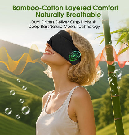 Sleep Mask with Headphones Bluetooth 5.4, LC-dolida Wireless Music Eye Mask for Sleeping Headphones with Soft Bamboo Cotton Cooling Breathable,Ultra-Thin Stereo Speaker for Side Sleepers-Khaki