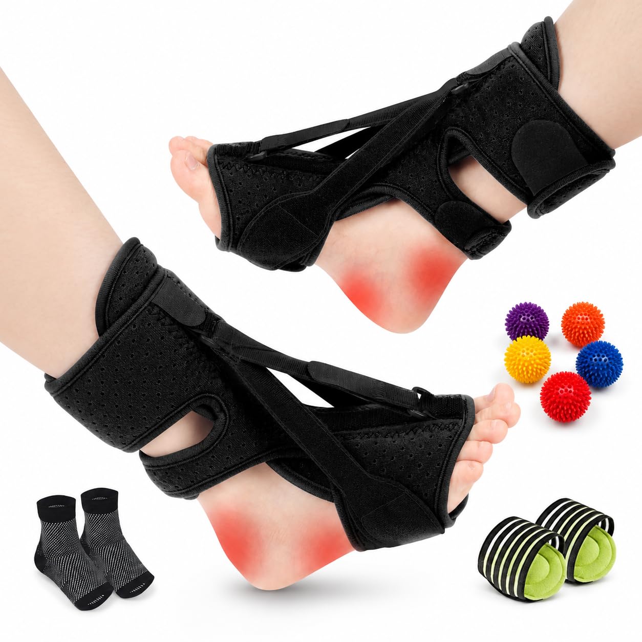 LILILI Plantar Fasciitis Night Splint, 3 Adjustable Straps Foot Brace, Relief Achilles Tendonitis, Foot Drop and Heel Spur, Breathable Day & Night Comfort for Men & Women