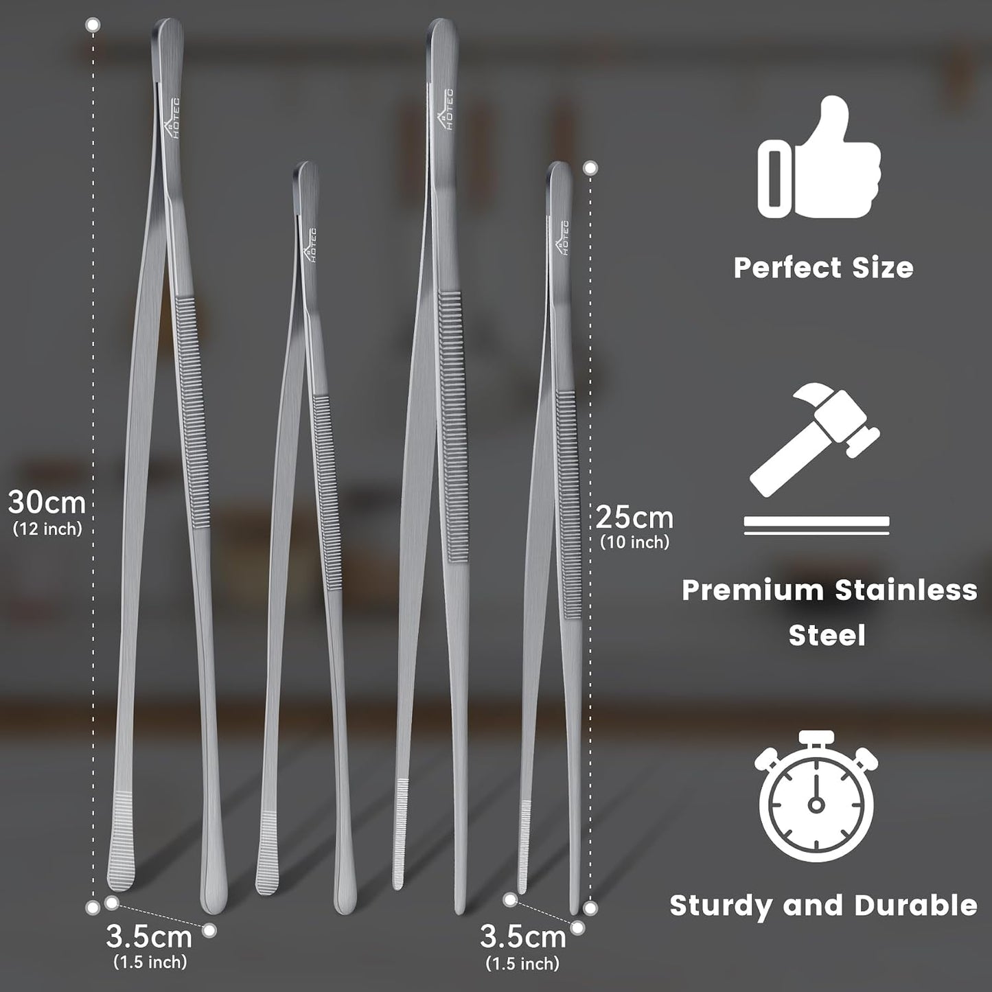 HOTEC Kitchen Tweezers Tongs Stainless Steel, Set of 6 - Professional Cooking Tweezers for Cooking, Chefs, BBQ, Seafood, Baking & Repair