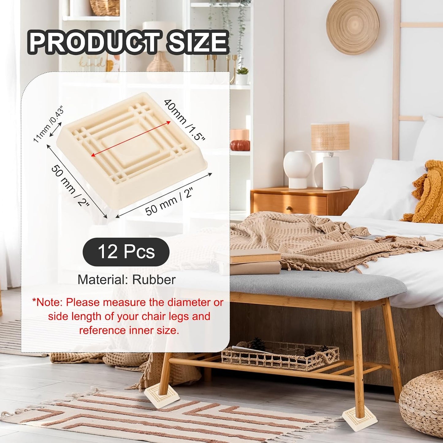 PATIKIL 1.5x1.5 Furniture Coasters, 12 Pcs Caster Cups Furniture Cups Rubber Non-Slip Square Feet Anti-Slip Stopper Pad Protector Sliding for Hardwood Floors Carpet Chair Table, Coffee