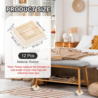 PATIKIL 1.5x1.5 Furniture Coasters, 12 Pcs Caster Cups Furniture Cups Rubber Non-Slip Square Feet Anti-Slip Stopper Pad Protector Sliding for Hardwood Floors Carpet Chair Table, Coffee