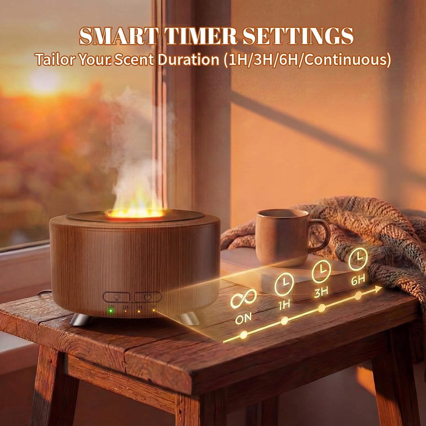Essential Oil Diffuser for Home, 500ML Aromatherapy Diffuser Oil Machine for Office Room Yoga, Aroma Diffuser with Auto-Off Function, 9 Colors LED Night Light, Light Wood